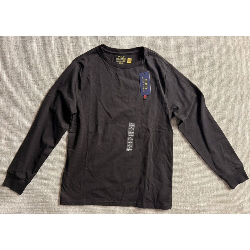 Polo Ralph Lauren Shirt L (14-16) Black Custom Slim Fit Long Sleeve Crewneck